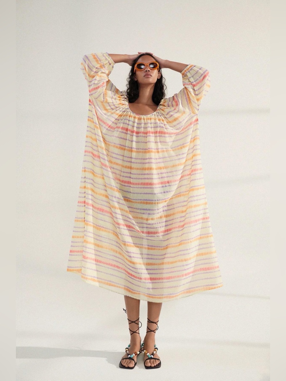 Zara Dress Womens Small Yellow Oversized Cover Up Tunic Yellow Maxi Tie Dye